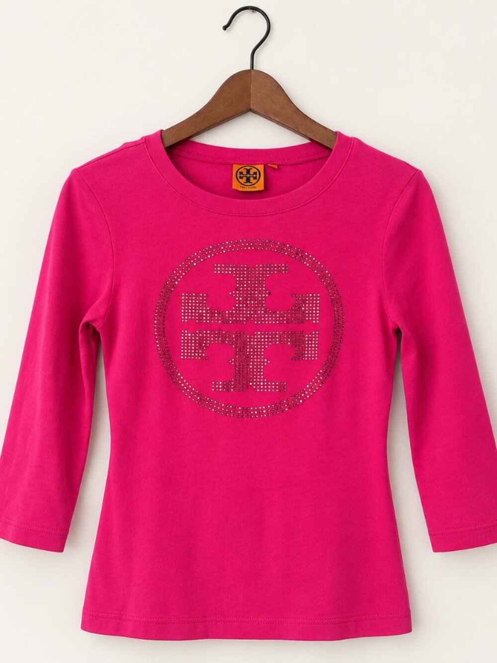 Tory Burch Logo Embellished 3/4 Sleeve Top Pink Size S